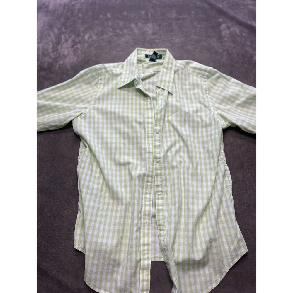 Lauren Ralph Lauren Womens Gingham Shirt Short Sleeve Green White Size M